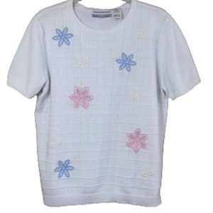 Alfred Dunner Vintage Short Sleeve Embroidered Textured Sweater PXL